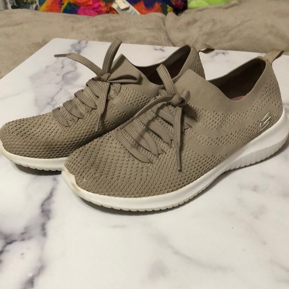 Used Skechers Beige Slip-On Tennis Running Shoes